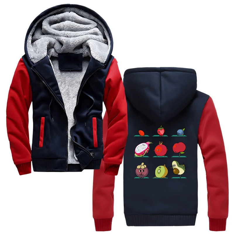 

Cute Super Fruits Yoga Funny Hoodie Men Thicken Hooded Hoodies Sweatshirt Streetwear Coat Harajuku