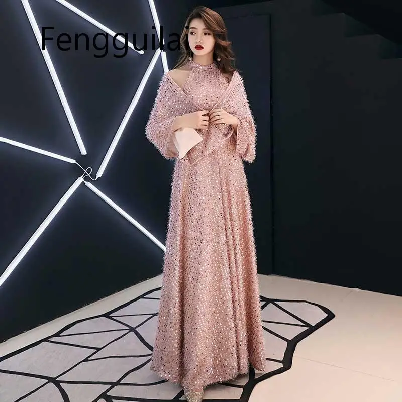 

Celebrity Sexy Strapless Sling Glitter Dress A-shaped Landing Pink Gold Ladies Formal Elegant Evening Dresses Long Luxury 2021