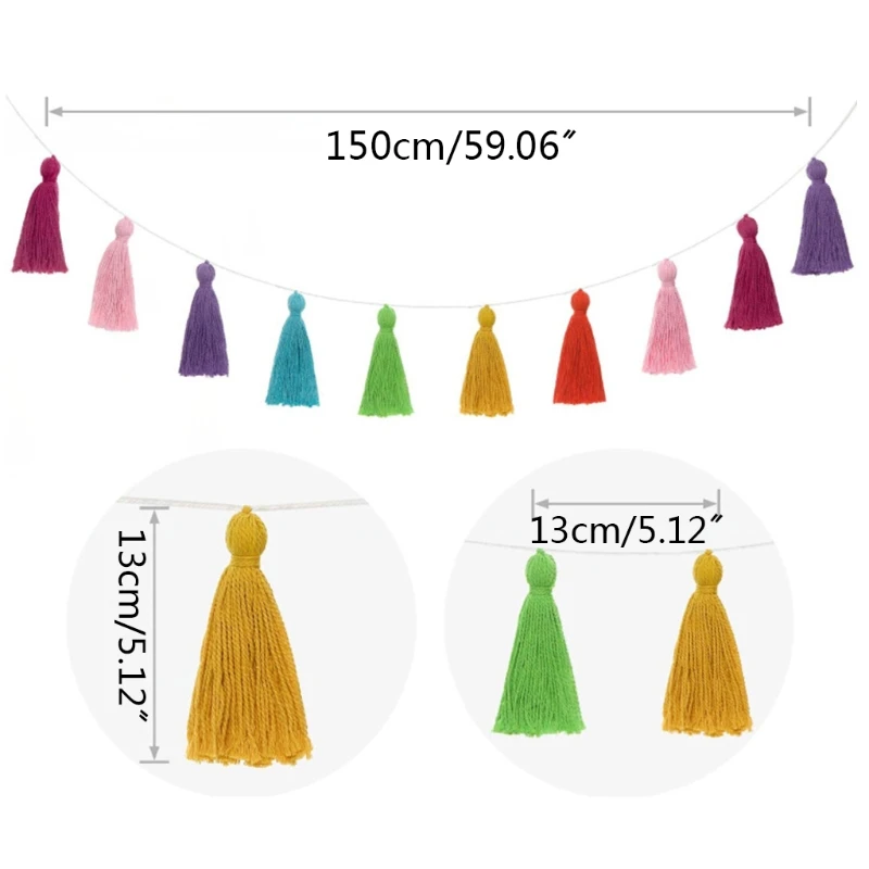 

2Pcs/Set Cotton Tassel Garland Colorful Banner Wall Hanging Ornaments Decoration