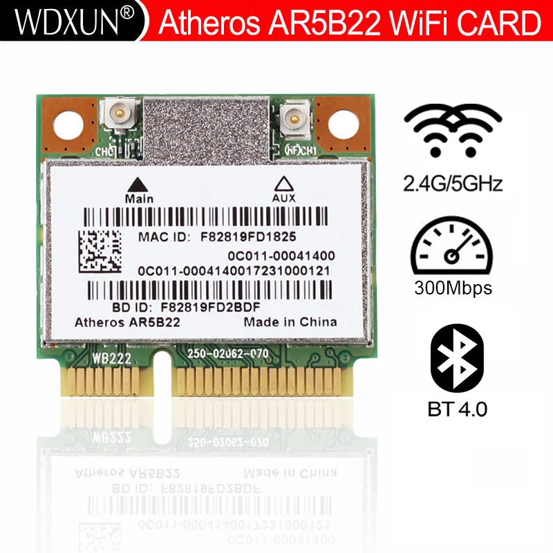 Карта Wi-Fi Atheros AR9462 AR5B22 WB222, мини PCIe 802,11 a/b/g/n 300 Мбит/с + Bluetooth 4,0 Карта Wi-Fi Atheros AR9462 AR5B22 WB222, мини PCIe 802,11 a/b/g/n 300 Мбит/с + Bluetooth 4,0