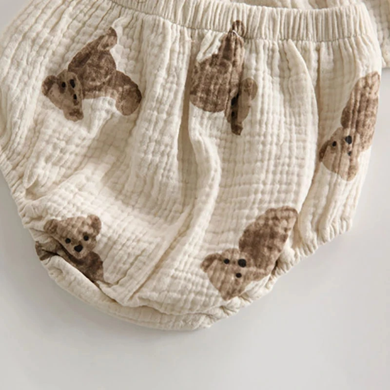 2021 Summer Baby Clothing Bear Print Toddler Girls Clothes Set Sleeveless Tee and Bloomers with Headband 3 Pcs Suits newborn | Мать и