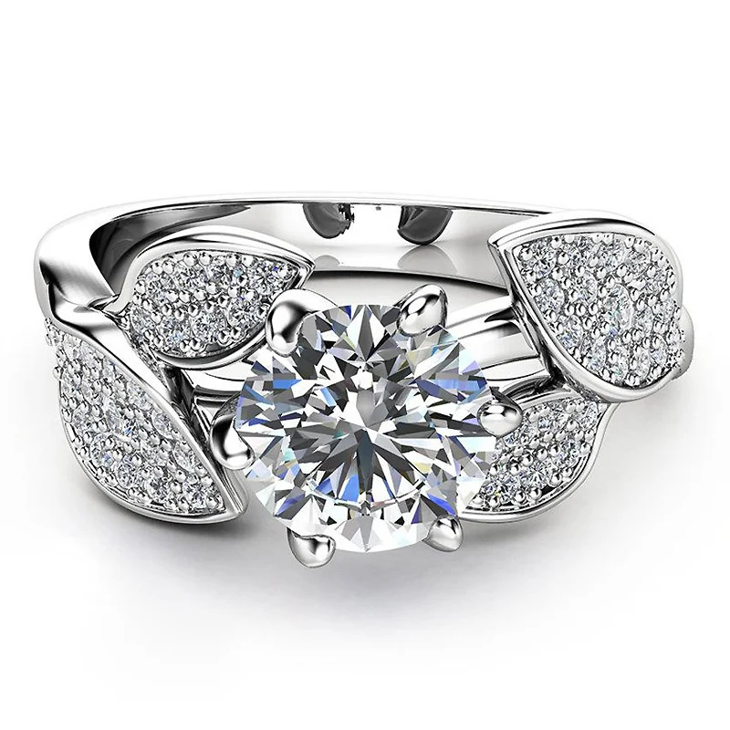 

Temperament Flower Zircon Crystal Ring For Women Party Wedding Engagement Famale Rings Jewelry Silver Color Hand Accessories
