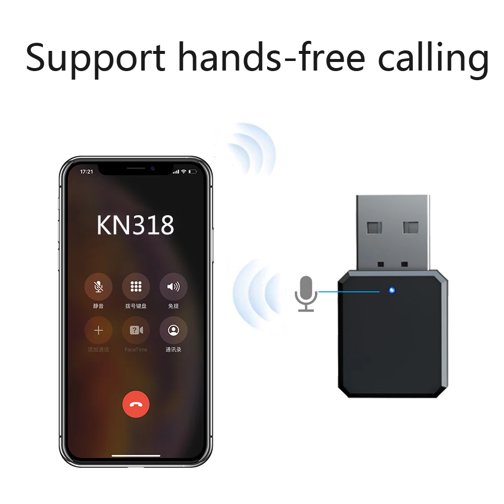2020 KN318 Bluetooth5.1 аудио приемник с двойным выходом AUX USB стерео громкой связи для