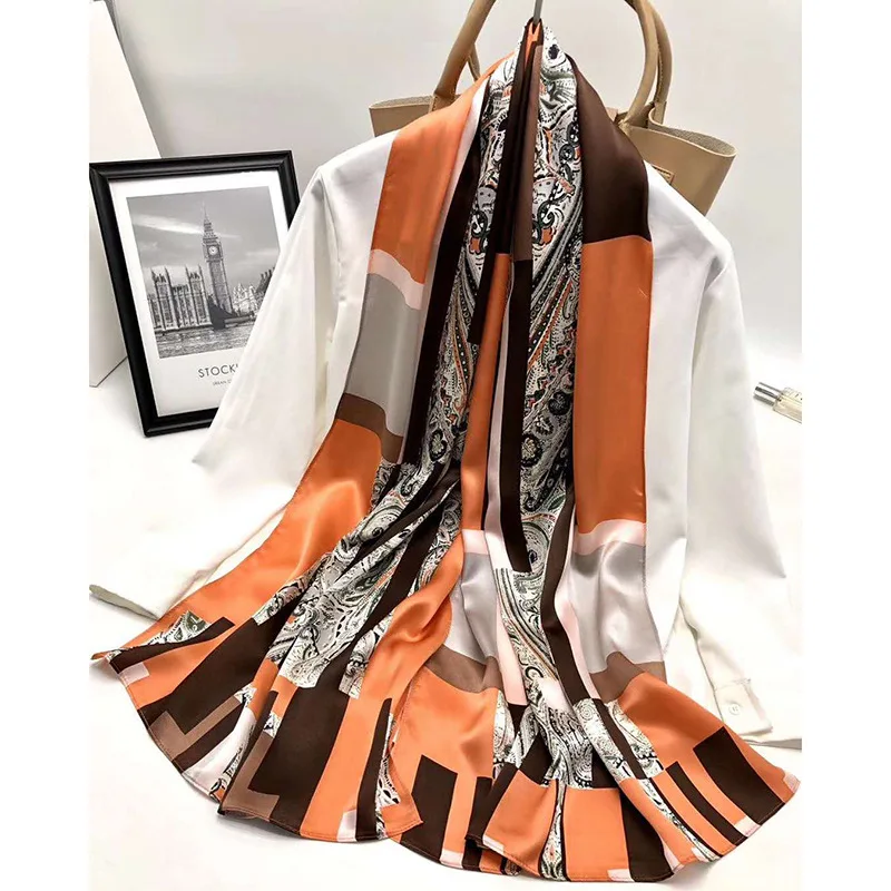 

100% Real silk scarf women shawls and wraps print pashmina soft winter scarves New 2021 Fashion femme hijab headband bandana