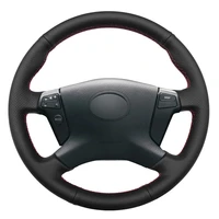 black pu faux leather diy handsewing car steering wheel cover for toyota avensis 2003 2007