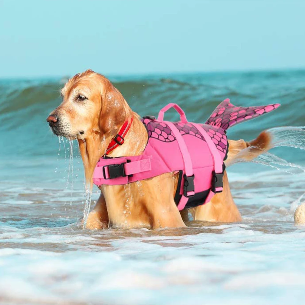 

Dog Life Jacket Ripstop Dog Lifesaver Shark Vests With Rescue Handle Pet Dog Safety Swimsuit Dogs Swimwear Pets Swimming Suit