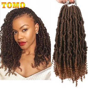 TOMO вязание крючком Пружинные волосы Предварительно скрученные 14 дюймов Bomb твист Пушистые синтетические предварительно намотанные страстные твист вязание крючком косы 2416 корни