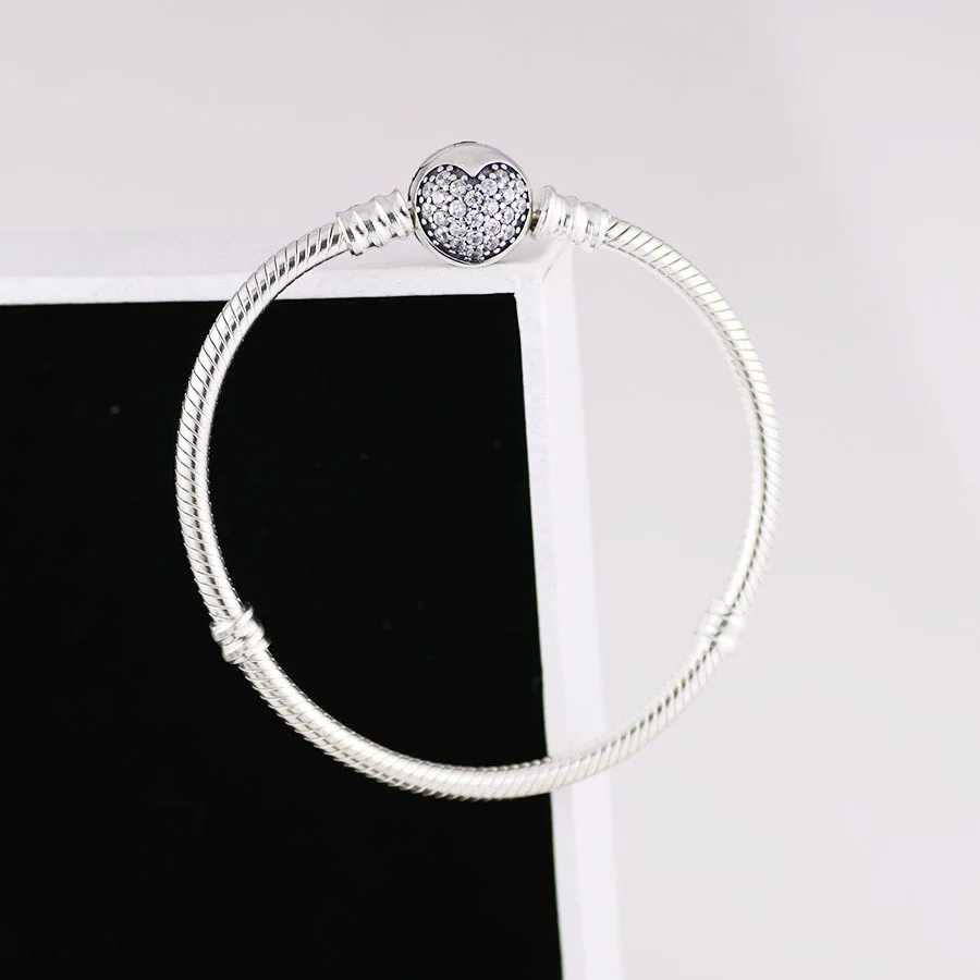 

Lorena Real 925 Sterling Silver Glittering Heart-shaped Close Fitting Bracelet Fit European Charm Bracelets Women Jewelry