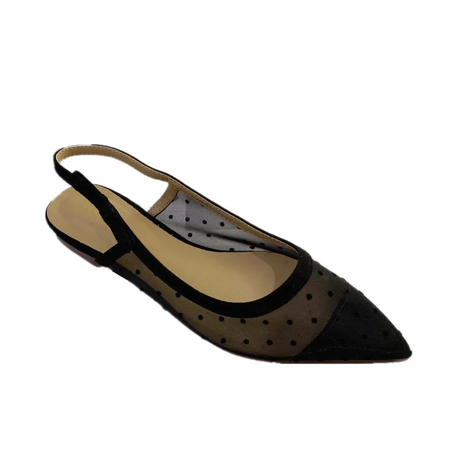 

Summer New Fairy Wind Polka Dot Mesh Fashion Sandals Pointed Shallow Mouth All-match Low Heel Shoes