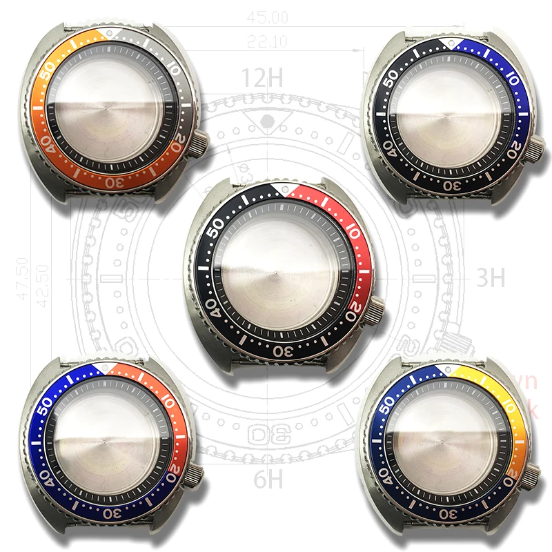 Мужские часы 45 мм многоцветный чехол с внутренним кольцом-тенем skx007 skx009 316L стекло