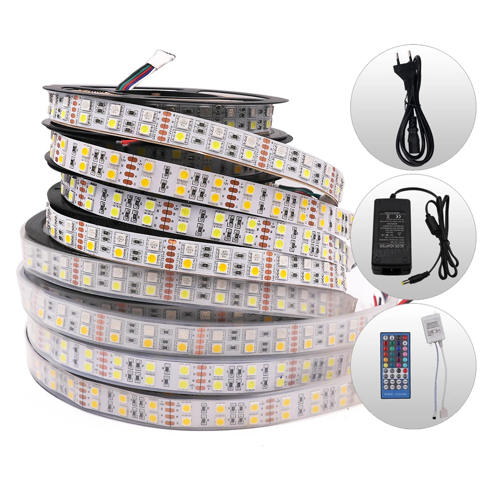 DC12V Светодиодные ленты набор SMD 5050 Двухрядные 120 светодиодов RGB/RGBW/RGBWW белое