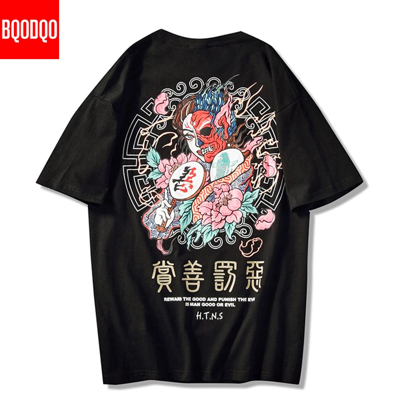 Мужская Летняя хлопковая Футболка с забавным цветочным принтом Японская уличная