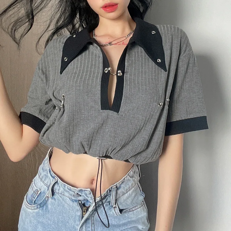 

Кроп-топ женский с V-образным вырезом, на шнуровке