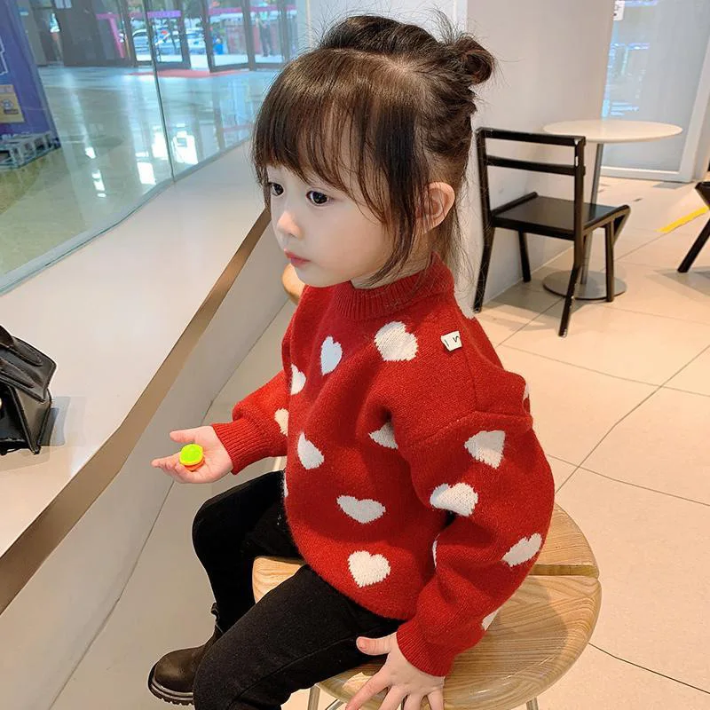

Girls Sweater Baby's Coat Outwear 2021 Red Thicken Warm Winter Autumn Knitting Scoop Pullover Christmas Gift Children's Clothing