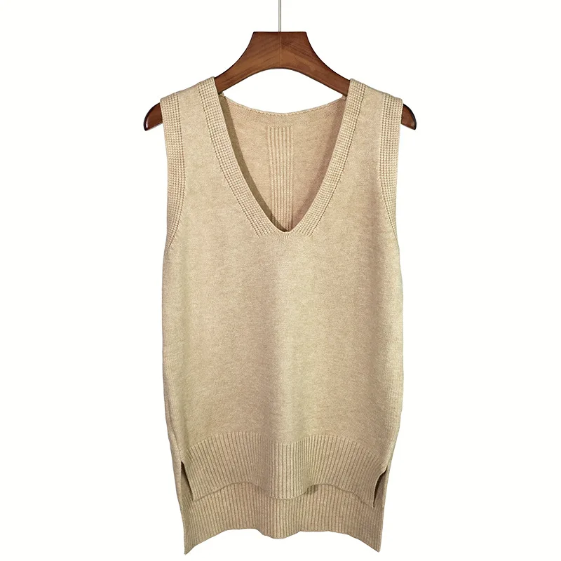 

Autumn Winter Vests Vintage Sleeveless V-neck Knitted Vest Sweater Women Clothing Solid Pullovers Ladies Casual Tank Top 2020