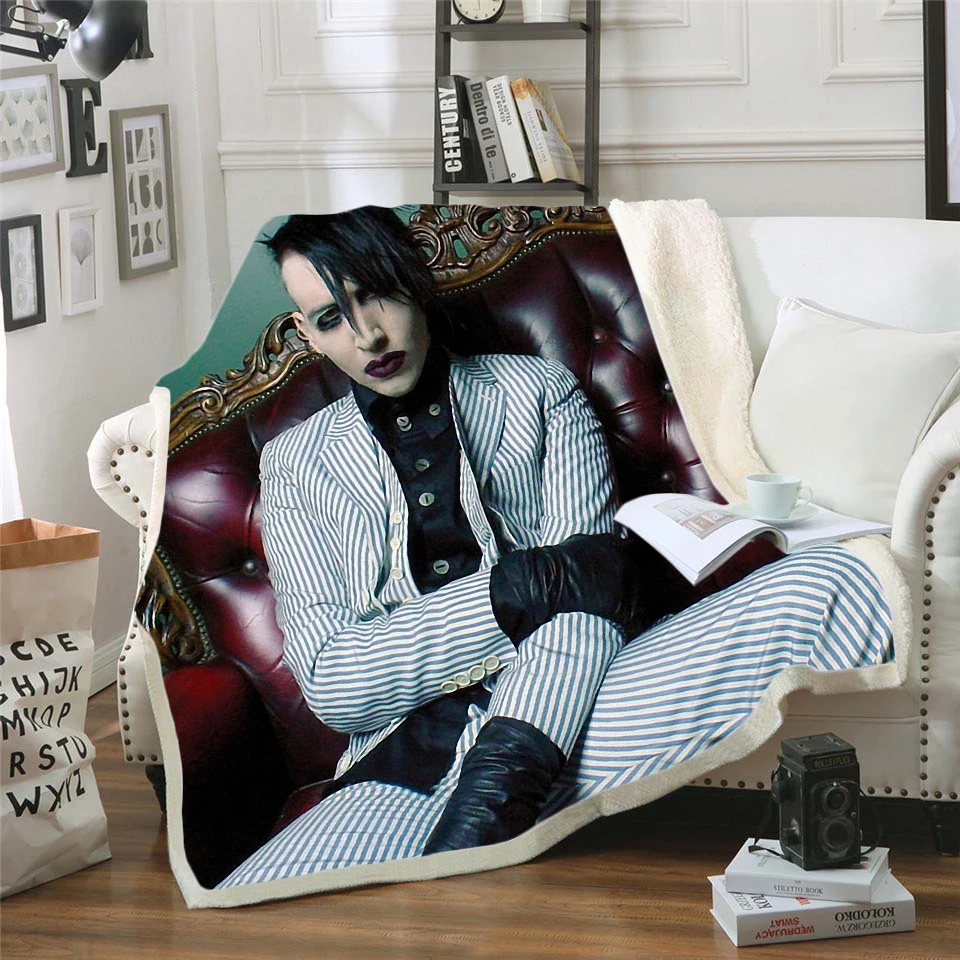

Бархатное Флисовое одеяло Singer Marilyn Manson, 3D покрывало из искусственного меха, покрывало для кровати, дорожное постельное белье, 009