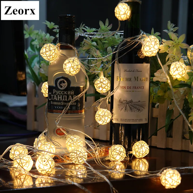 1M 3.2FT 10LED Warm White Wedding Sepak Takraw Rattan Balls Fairy the battery Chandelier Nightlight Garland Party Christmas | Лампы и