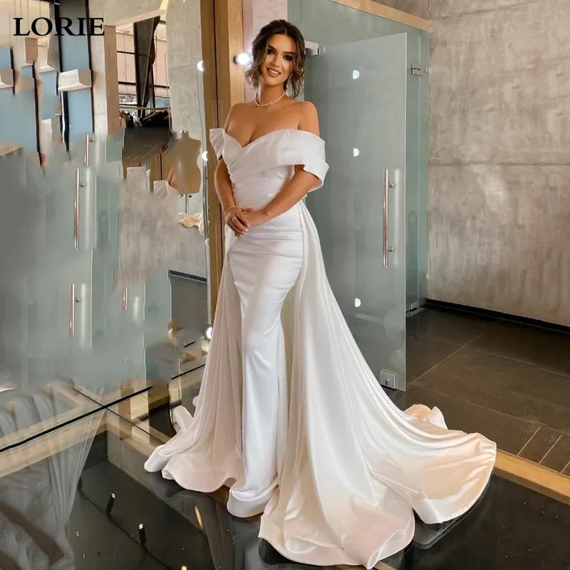 

LORIE Princess Wedding Dress Off The Shoulder Satin Pleat Mermaid Bridal Gowns Detachable Train Wedding Party Dresses