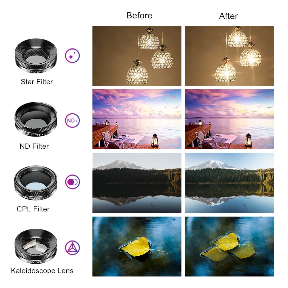 

APEXEL DG Series Camera Phone Lens Kit Wide-angle Macro Full Color/grad Filter CPL ND Star Filter For Smartphone 5in1 6in1 10in1