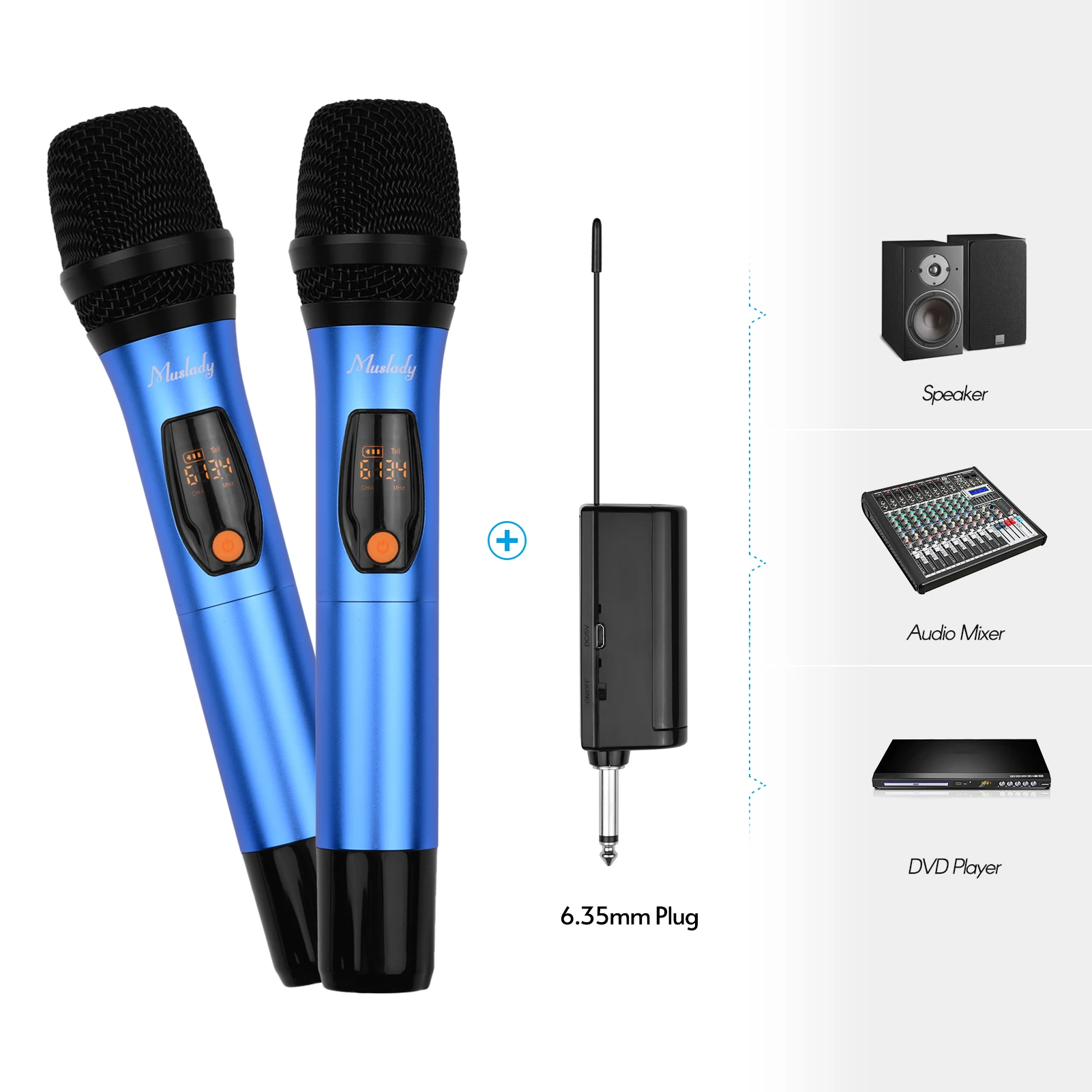 

Muslady AD-628 UHF Wireless Microphone System with Dual Handheld Microphone Receiver Professional