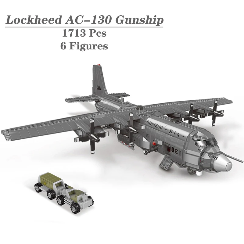 

Military Series MOC Bricks Toys Arms WW2 Type Lockheed AC-130 Aerial Gunboat American Fighter Model Building Blocks Kids Gifts