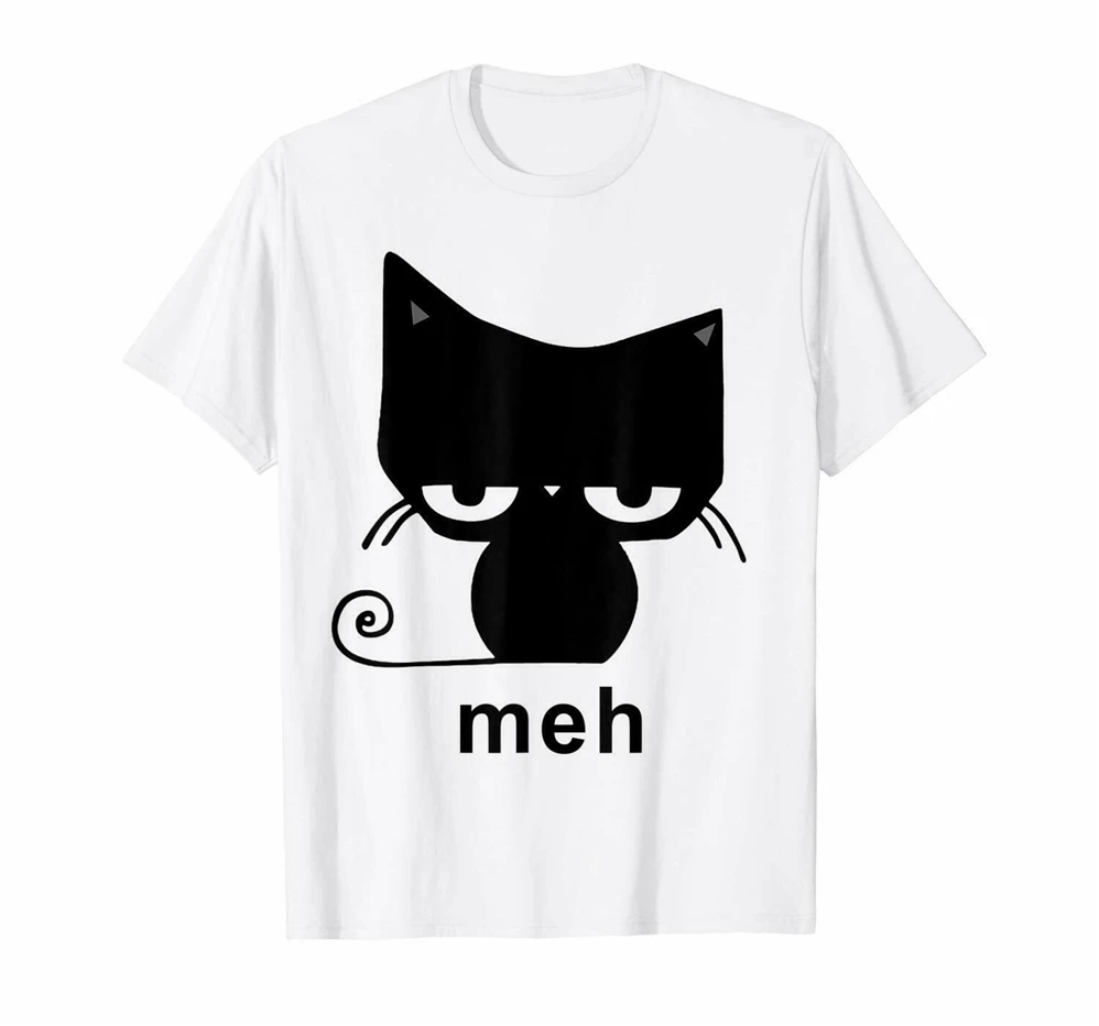 Meh черная забавная белая футболка с котом подарок для любителей кошек S 3Xl дышащая