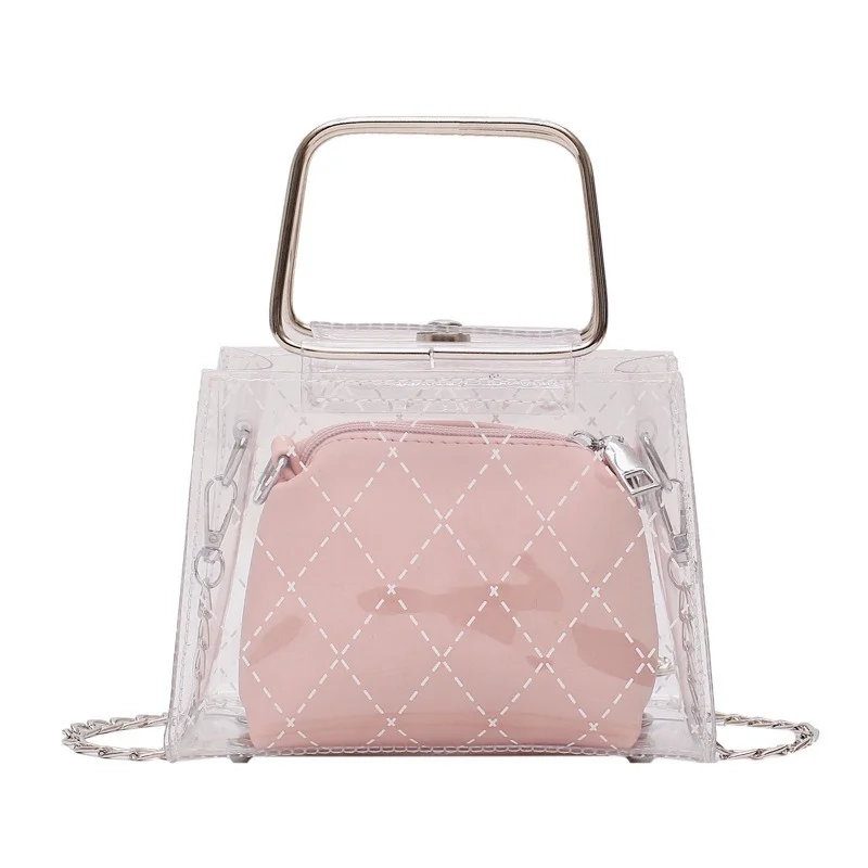 

Small Bag Women's New Fashion Rhombus Jelly Bag Casual Transparent Diagonal Cross-body Bag Chain Bag