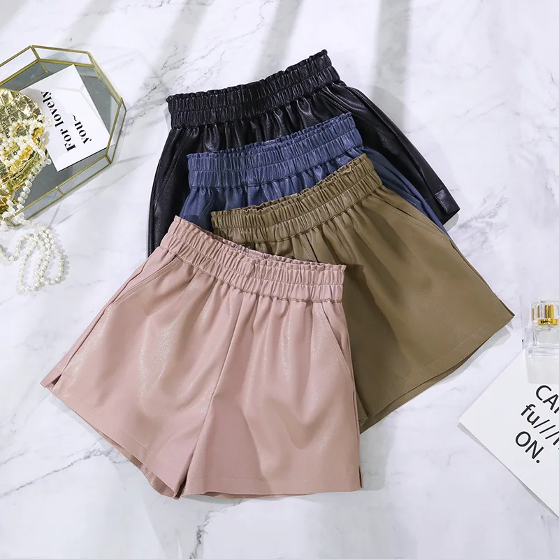 Осень зима толстые теплые кожаные шорты женские модные с высокой талией 2020