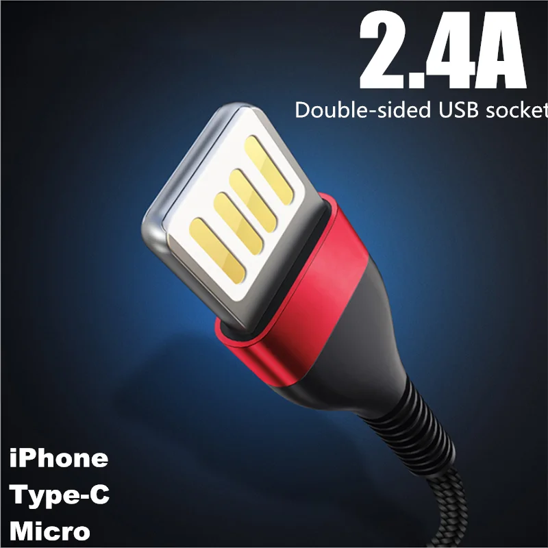 Двухсторонний USB кабель для iPhone S10 S9 Quick Charge 2 4 C Быстрая зарядка huawei P30 Xiaomi зарядное