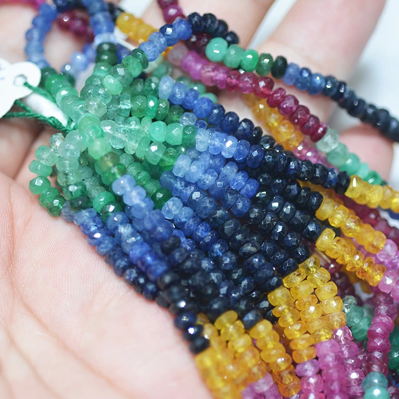 ICNWAY 38cm Natural Sapphire Green Emerald Gemstone 3x5mm Beads Roundel Faceted for Silver 925 Jewelry Making | Украшения и