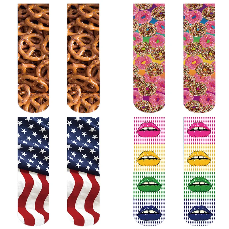 

1 Pair 3D Printing Animal Socks Pure Cotton Men and Women Same Socks Food Socks Various Styles