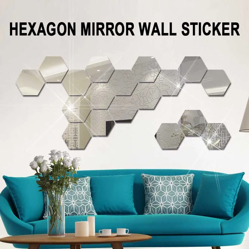 12 шт. 3D Шестигранная акриловая зеркальная Настенная Наклейка s DIY художественная настенная декоративная наклейка s домашний Декор Гостиная зеркальная декоративная наклейка