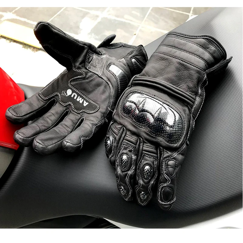 

Motorcycle Gloves Real Leather Moto Waterproof Gloves Protective Gears Touch Function Motocross Gloves Gants De Moto Black