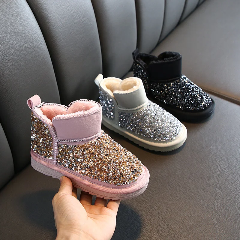 Детские ботинки 2020 корейские зимние фетровые теплые непромокаемые принцессы из