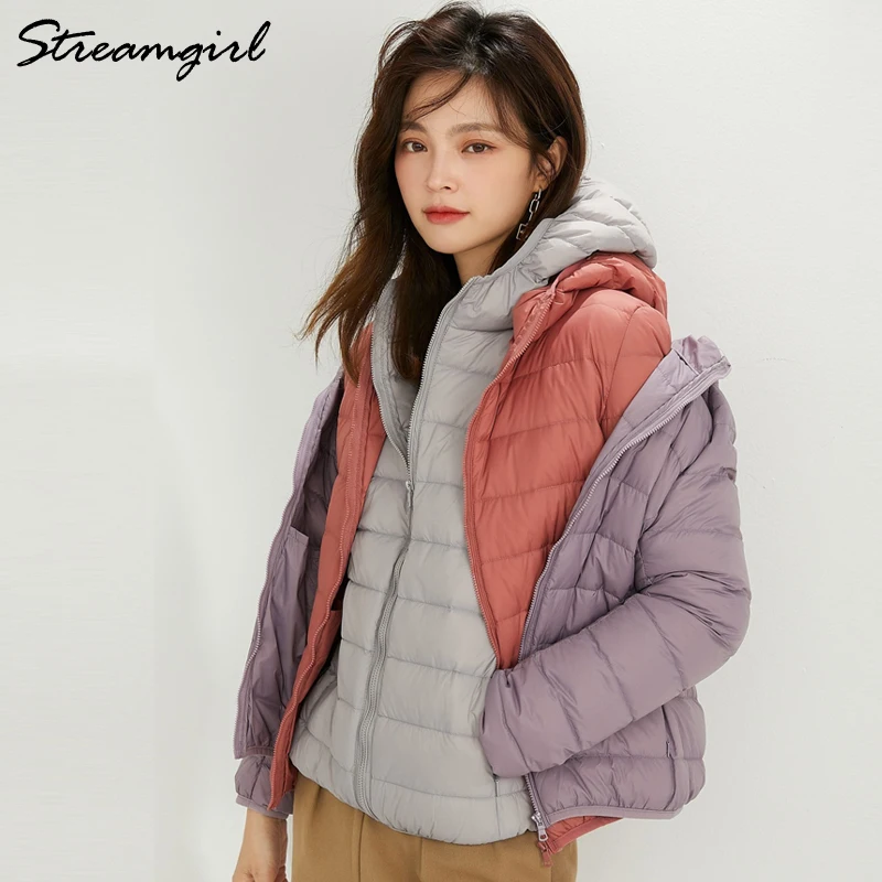 

Streamgirl Ultra Light Down Jacket Women Winter 2021 Classic Hooded Jacket Warm Lightweight White Duck Down Coat Winter Women