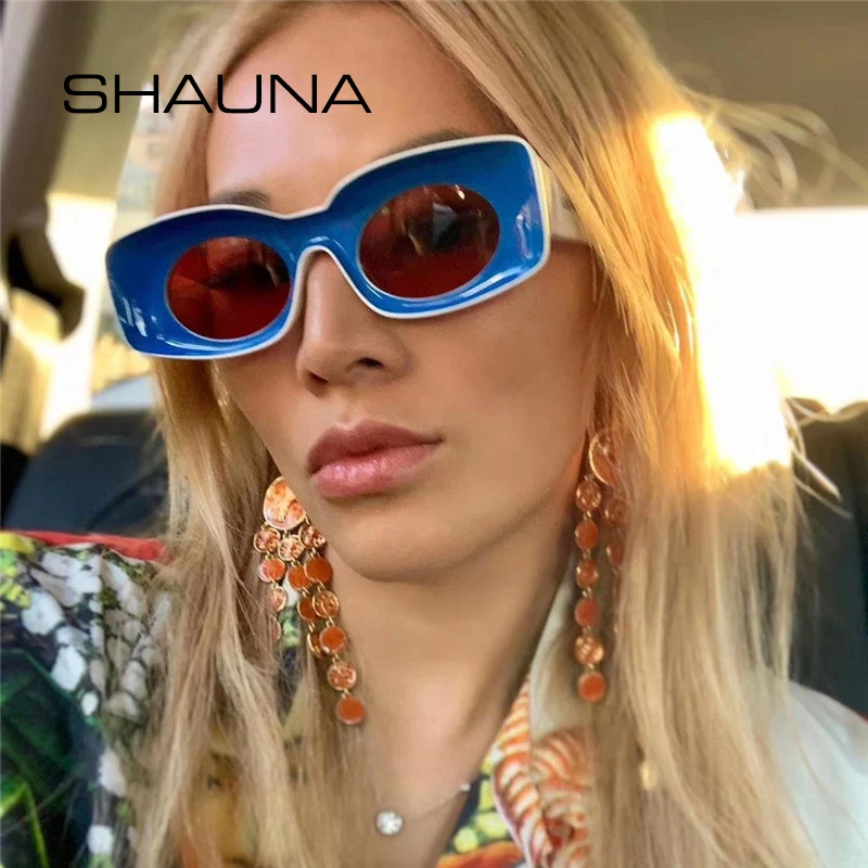 

SHAUNA Double Colors Ins Popular Fashion Rectangle Sunglasses Women Fashion Concave Frame Candy Colors Men Shades UV400