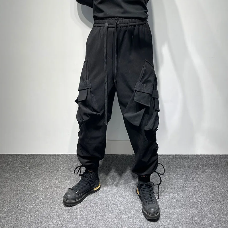 Men's Cargo Straight Pants Spring And Autumn Dark Line Hip Hop Street Fashion Trend Pocket Casual Oversized Pants