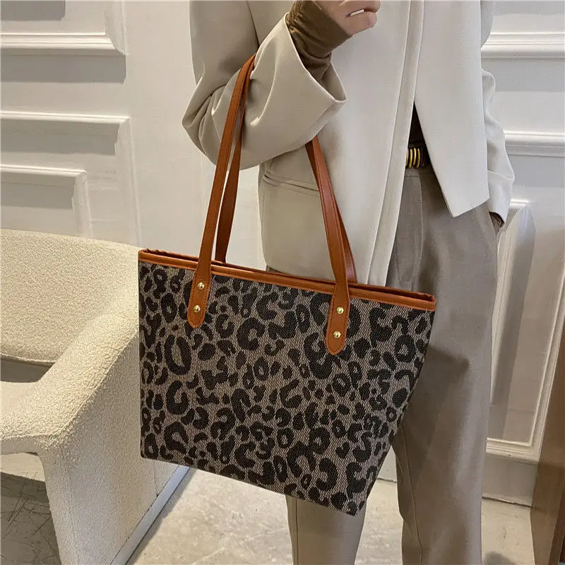 leopard shoulder bag women big black brown luxury large tote bag with zipper for women new 2022 trend office handbag shopper free global shipping