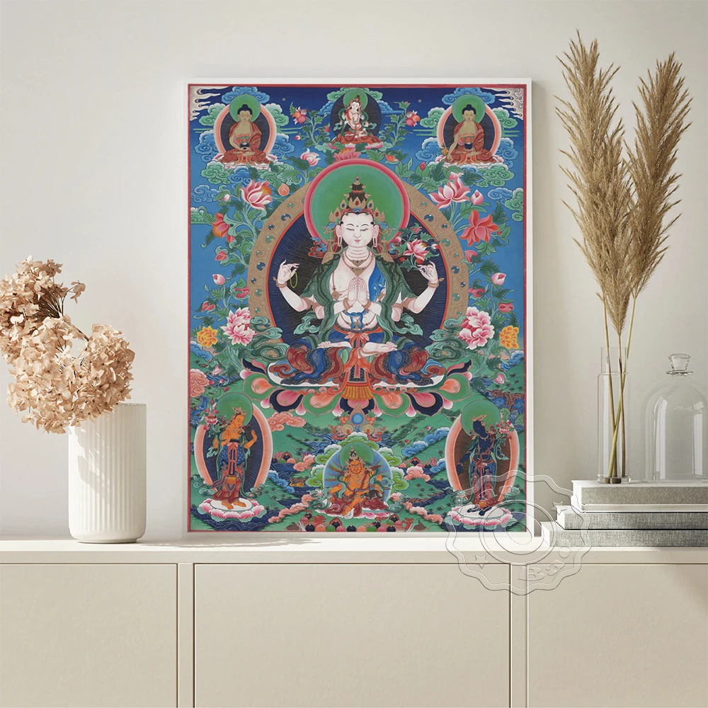 

Avalokitesvara Bodhisattva Illustration Art Prints Poster Tibetan Buddhism Wall Picture Thangka Buddha Canvas Painting Decor