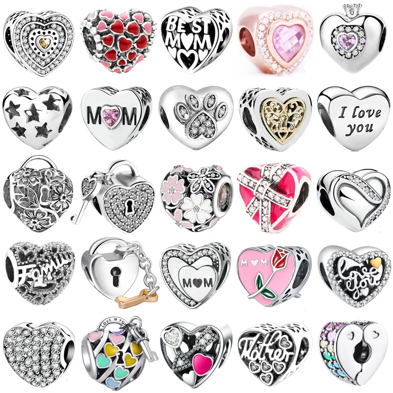 S925 Серебряные Подвески кулон кристалл эмаль любовь бусина в форме сердца