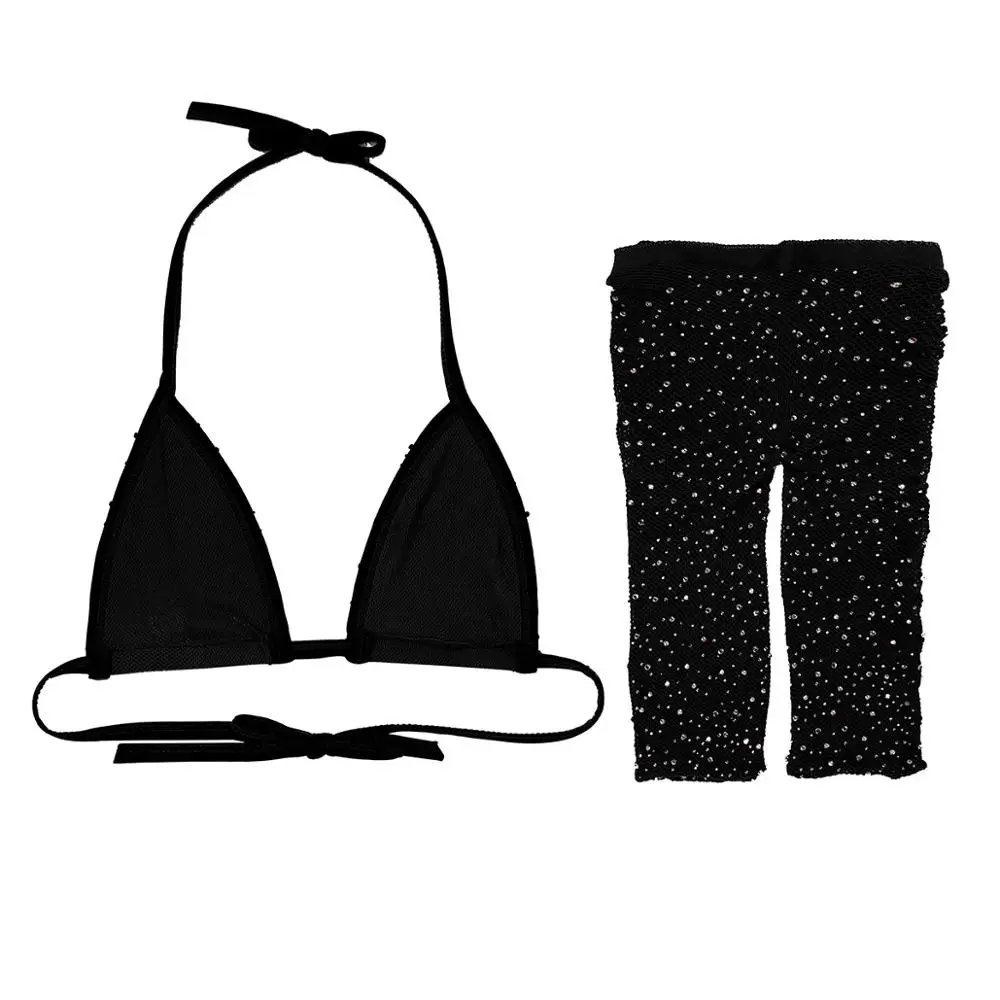 Бикини женские купальники блестящие стразы Сетчатое Прозрачное нижнее белье с