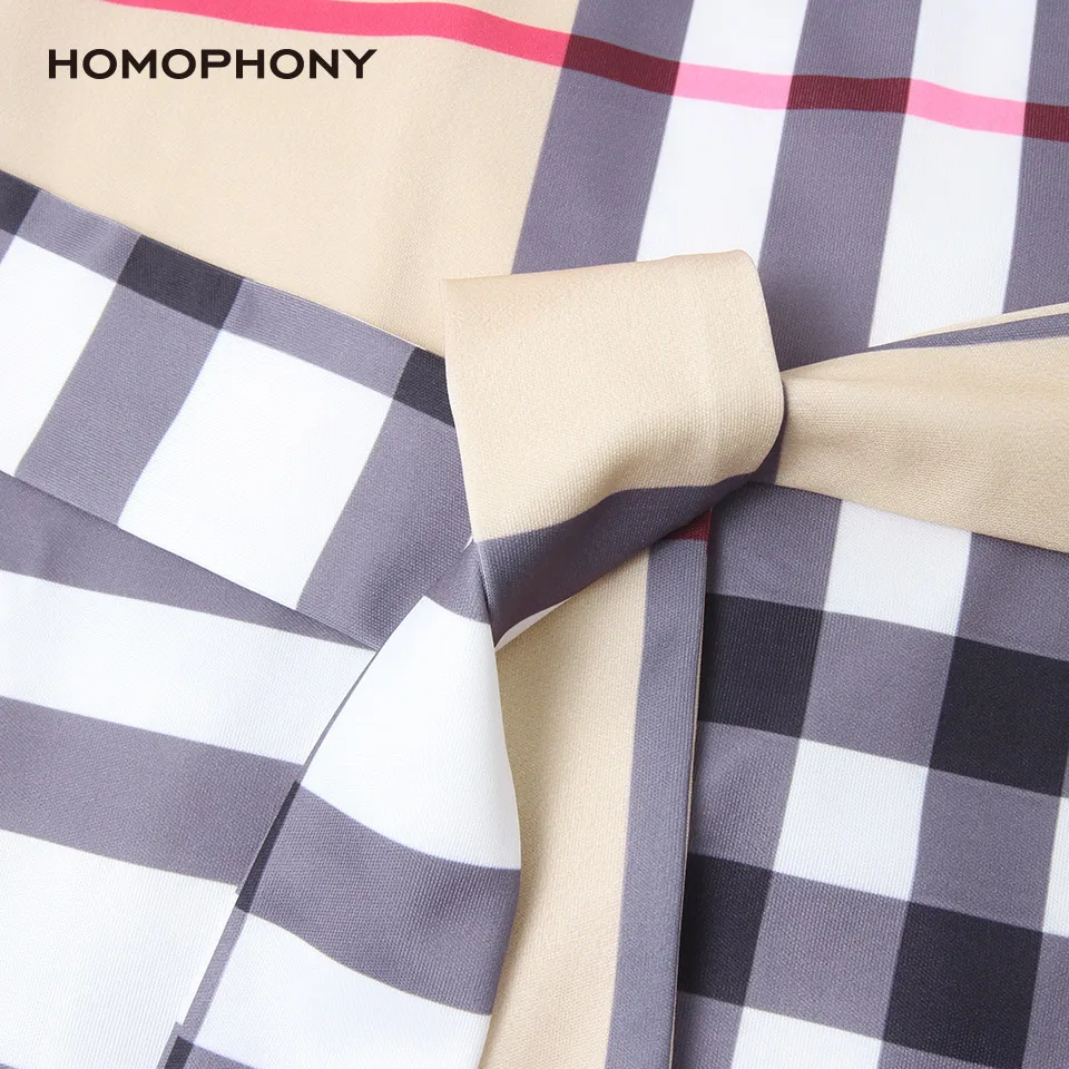 

Homophony Autumn Woman Dresses Sexy 5XL Plaid Plus Size Dress Turn-down Collar Lace-Up Zipper Office Ladies Outfits Slim Waist