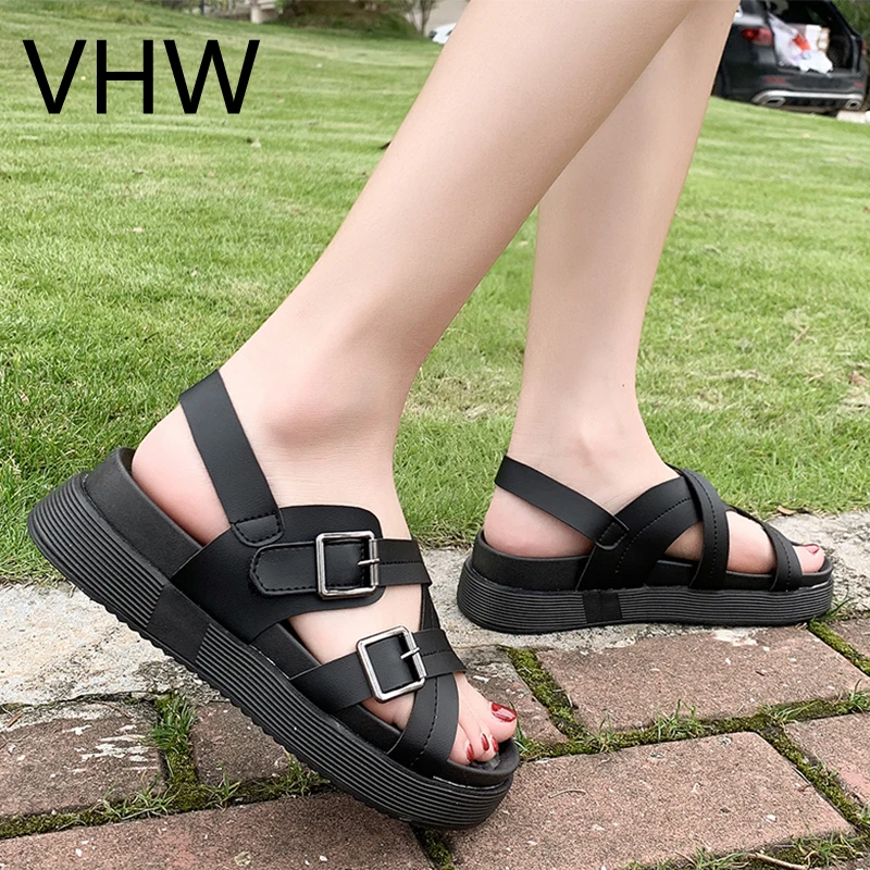 

Women New 2021 Summer White Casual Platform Shoes Fashion Black Chunky Sole Ankle Buckle Strap Sandals Women Sport Sandals