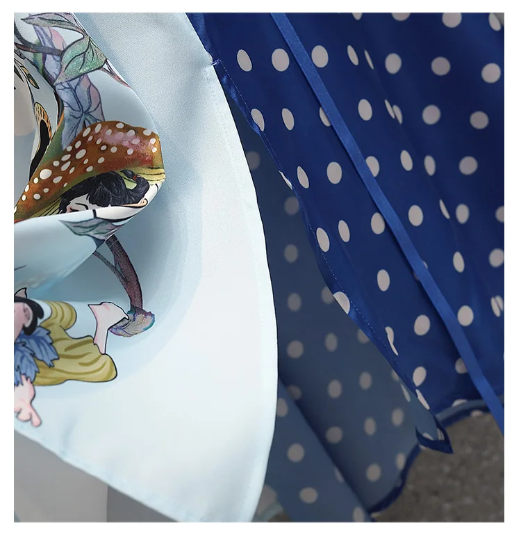 

Plus size Women's Clothing 2021 New Chinese style Polo collar Dot Printing Patchwork Hit color Short Sleeve Knee-length Dress