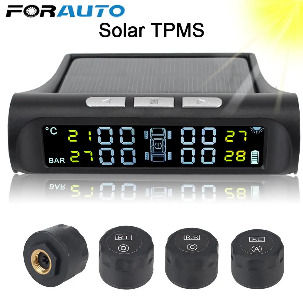 

Digital LCD Display with 4 External Sensors Universal Solar TPMS Car Accessories Tyre Pressure Monitoring System