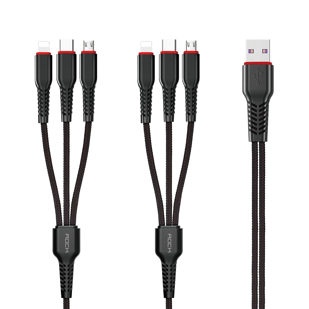 ROCK 6 в 1 usb-кабель для iPhone X XR 8 Lighting type C Micro кабель для samsung S9 S8 Высокопрочный металлический плетеный кабель для быстрой зарядки - Цвет: BLACK