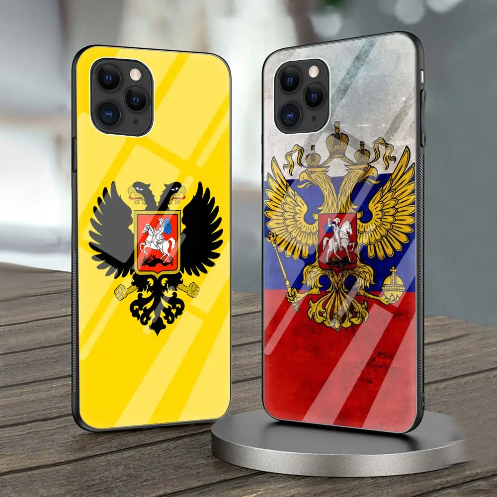 

Russia Flag national emblem Phone Case For iPhone 11 Pro MAX Cover For iPhone 12 Pro XR X XS 7 8 Plus SE 2020 Glass Luxury Shell