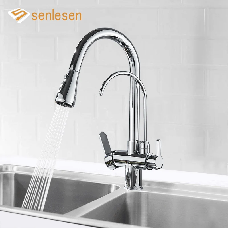 Выдвижной кран для кухни смеситель с фильтрованной водой тройной мойки |