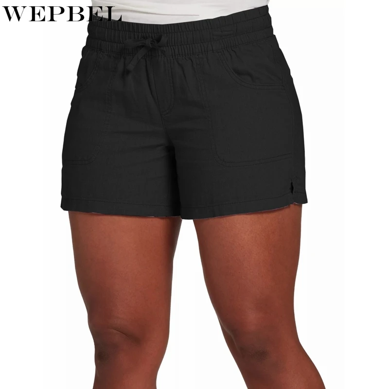 

WEPBEL Lace Up Shorts Women's Casual Solid Color Pocket Shorts Summer Fashion High Waist Straight Shorts