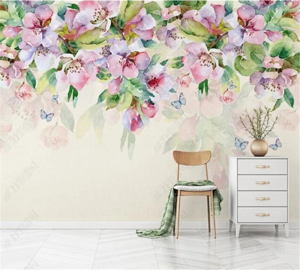 Обои beibehang романтические Акварельные Цветы зеленые листья ручная роспись фон